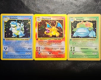 Tarjeta holográfica de alta calidad, 1ª edición, Charizard Blastoise Venusaur, hecha a mano, con funda profesional y envío rápido