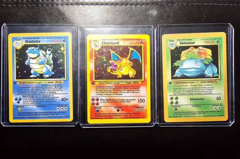 High quality Holographic 1st edition Charizard Blastoise Venusaur Custom Handmade Card With pro case with fast shipping image 3