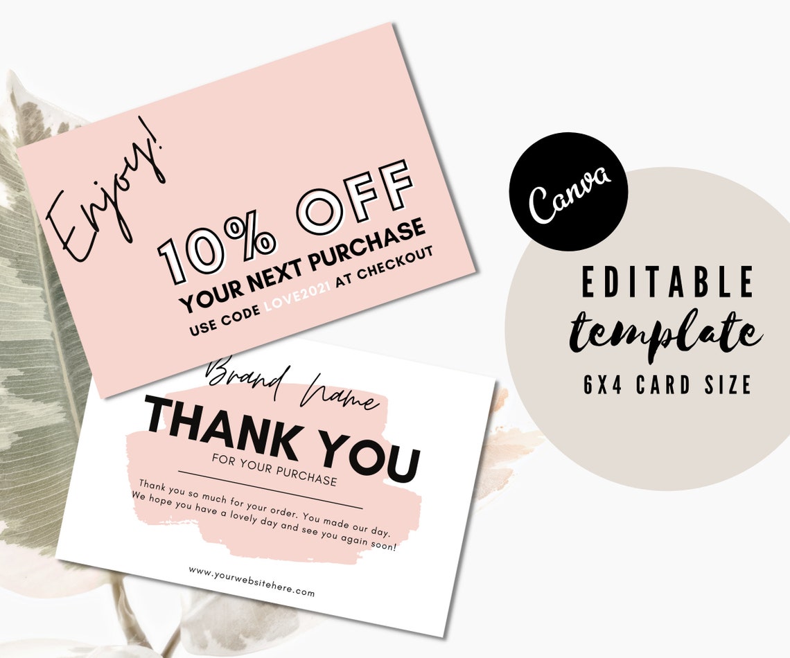 Editable Thank You Coupon Card Customizable Insert Card Pink Etsy