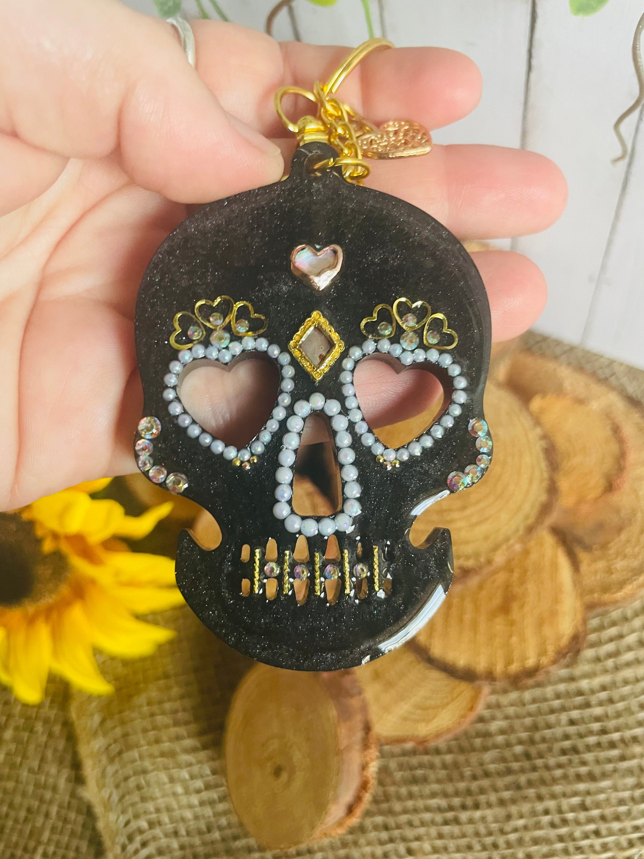 Glittery Sugar Skull Keychain – Glittery Halloween Purse Charms