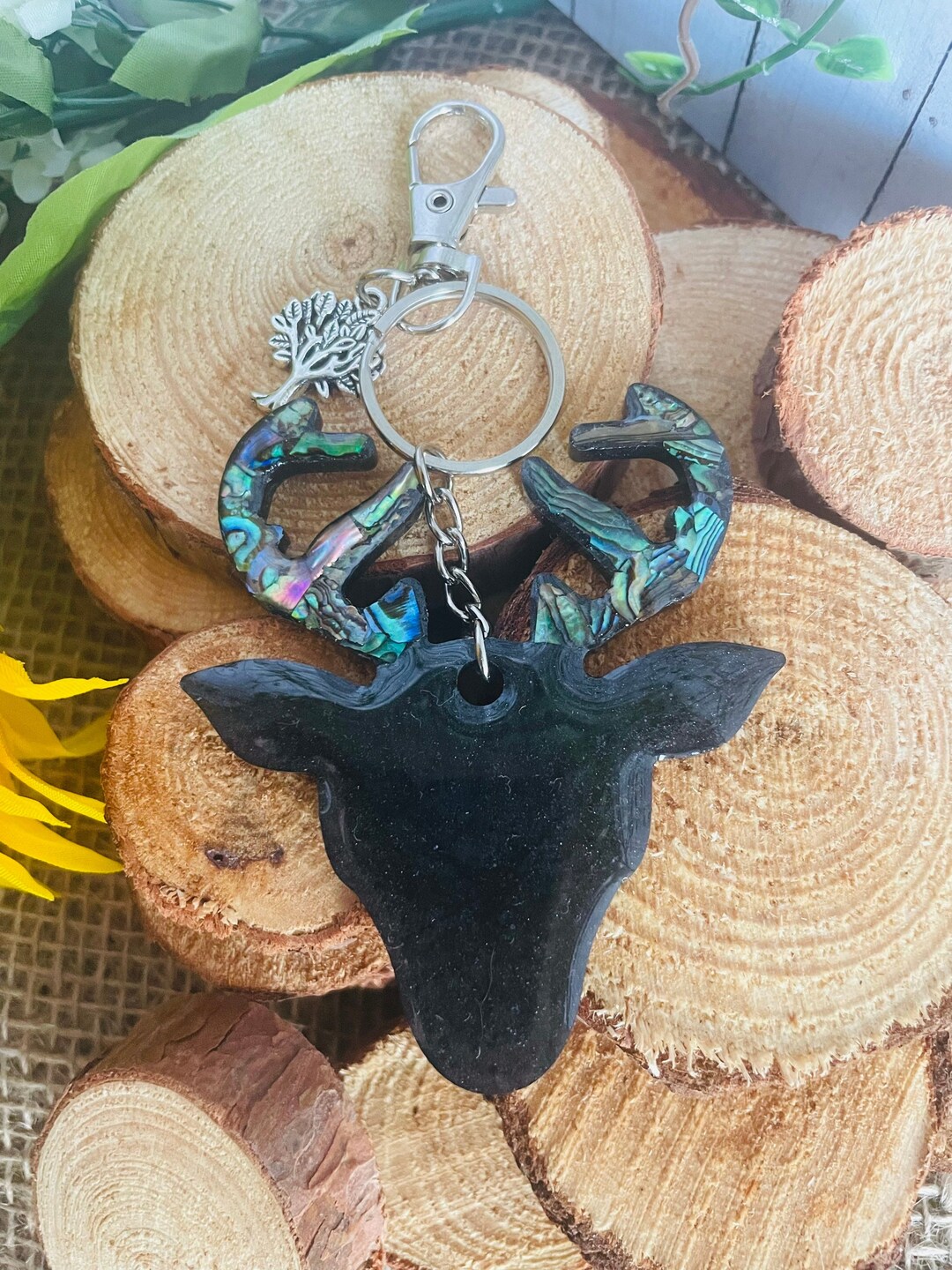Resin Buck Keychain With Real Abalone Shell Inlay, Handmade Keychain ...
