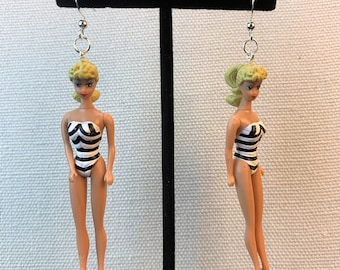 Vintage Style Barbie earrings /original black and white swimsuit