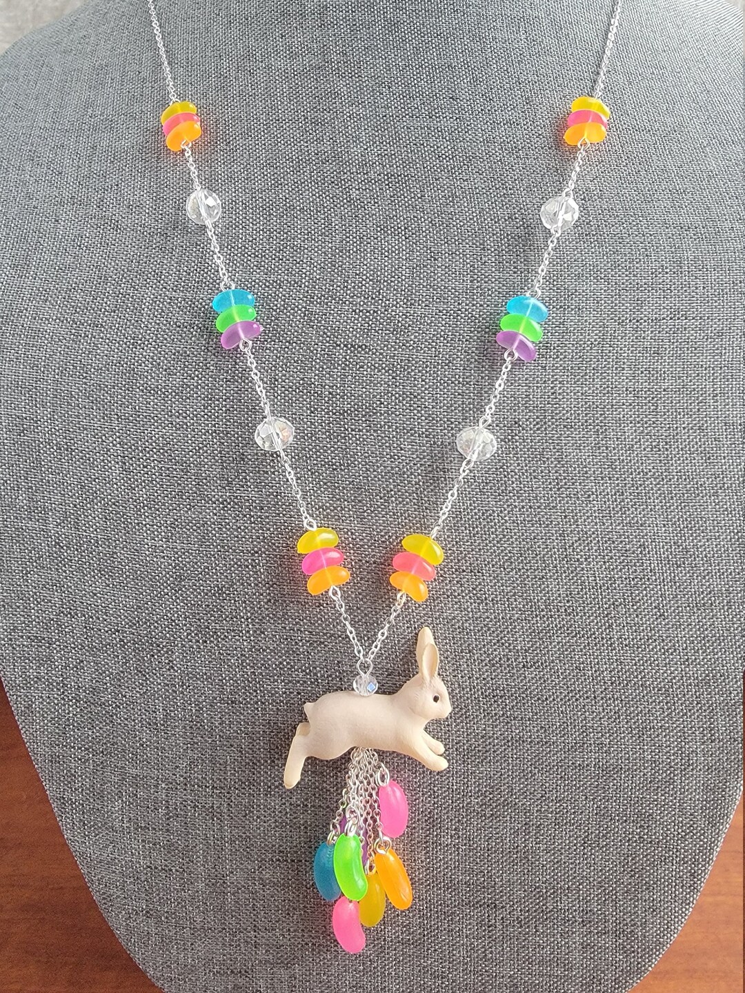 Hopping Easter Bunny Rabbit Necklace With Colorful Jelly Beans and ...