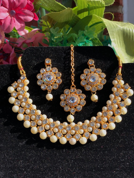 Lily Look Gold Plated Austrian Stone Beads Choker Necklace Set