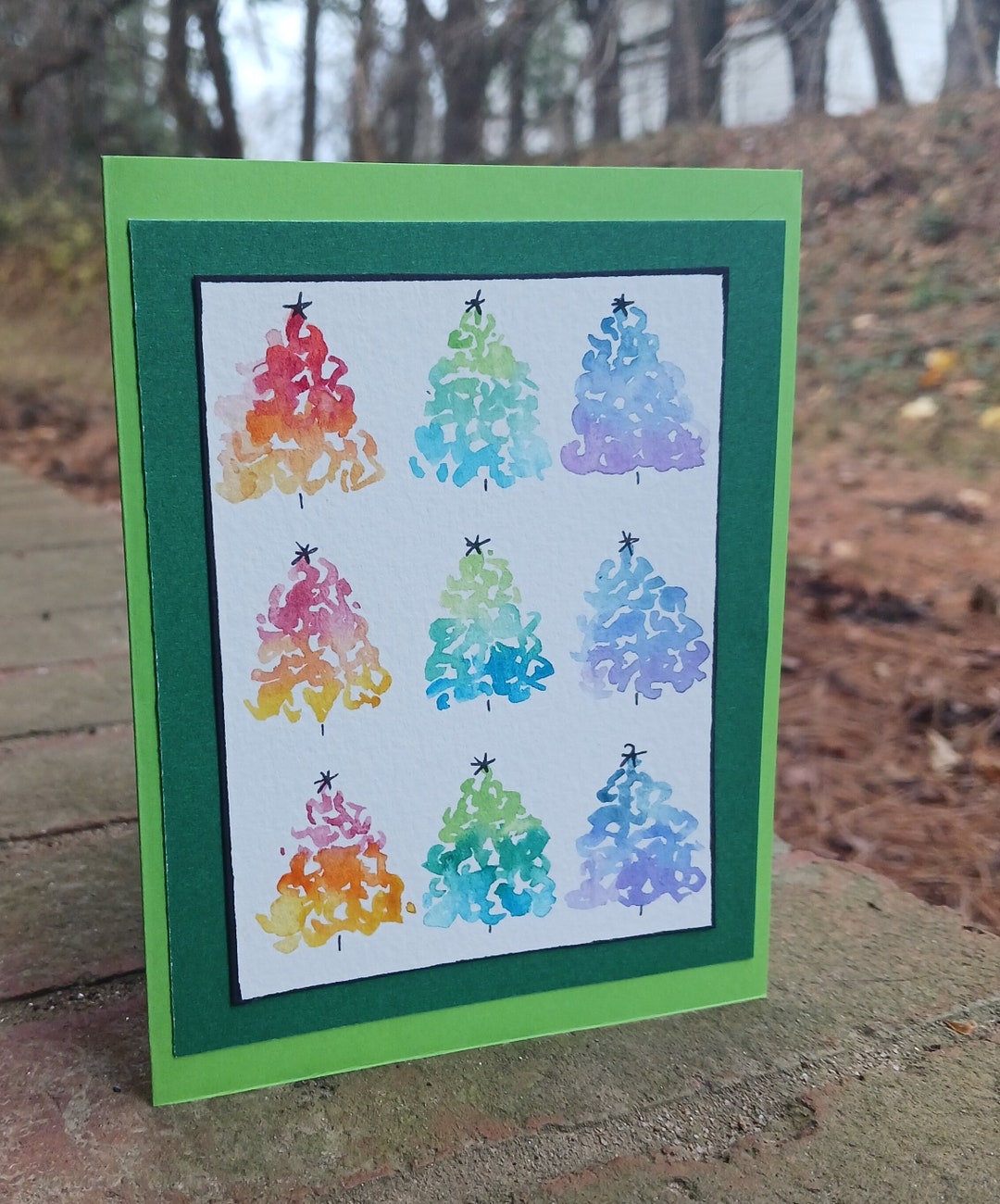 Blank Rainbow Pine Tree Card Green - Etsy
