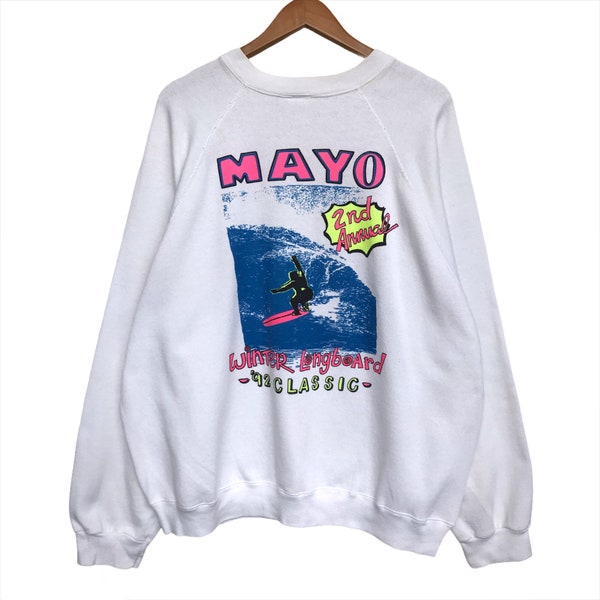 Vintage 90's Tultex Surf Mayo Winter Longboard Big Logo Jumper Vintage Surf Big Logo Crewneck Vintage Big Logo Surf Sweatshirt Size XL