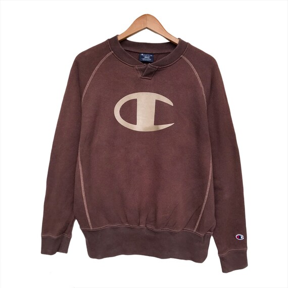 StoreDaniCo Champion Big Spellout Logo Champion Jumper Champion Crewneck Champion Brown Sweatshirt Size L