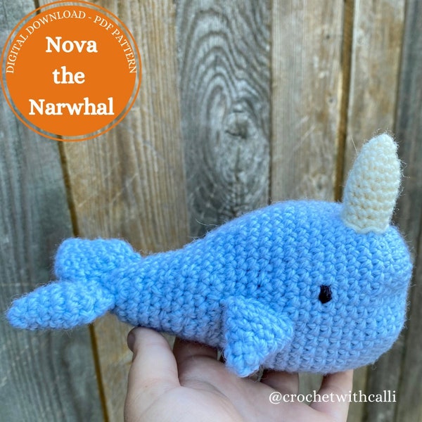Crochet Narwhal Pattern, Nova the Narwhal, English Crochet Pattern, Narwhal Pattern, Easy Crochet Pattern, Stuffed Narwhal