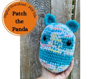 Crochet Panda Pattern, Patch the Panda, English Crochet Pattern, Squashmallow Stuffed Animal, Stuffed Panda Toy