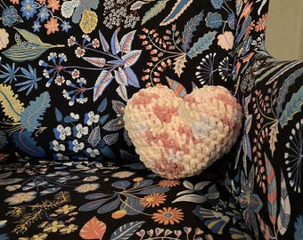 Crochet Heart Pillow: Pink Decorative Throw Pillow