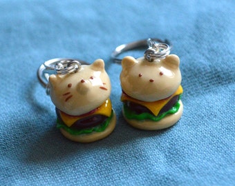 Cheeseburger Cat/Bear Polymer Clay Keychain