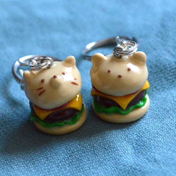 Cheeseburger Cat/Bear Polymer Clay Keychain