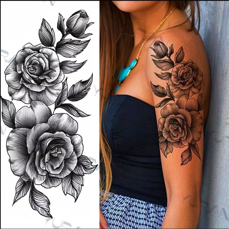 Halloween Flower Skull Temporary Tattoo Sleeve For Women Men Adult Black  Full Arm Warrior Tattoos Sticker Fake Devil Tatoo  Temporary Tattoos   AliExpress