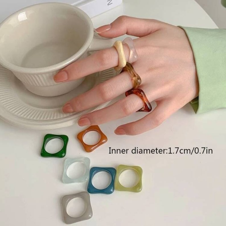 Colorful Geo Resin Rings 10 Piece Set! - Etsy