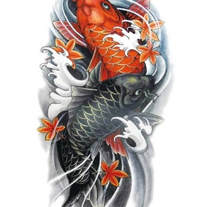 Koi Fish Tattoo Sticker. Fake Tattoo. Fake Tattoos. Wolf Tatoo. Fake Fishes Tattoo. Fake half sleeve tattoo. Temporary Tatoo. Leg Tattoo.
