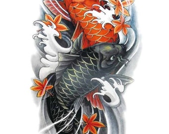Koi Fish Tattoo Sticker. Fake Tattoo. Fake Tattoos. Wolf Tattoo. Fake Fishes Tattoo. Fake half sleeve tattoo. Temporary Tatoo. Leg Tattoo.