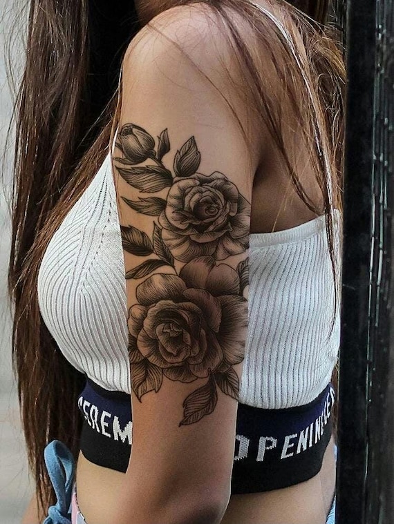 Flower Patterns Tattoo Sticker. Fake Tattoo. Fake Tattoos. Fake Flower Tattoo. Fake half sleeve tattoo. Temporary Tatoo.