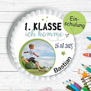Decorazione commestibile per la torta per il primo giorno di scuola del bambino | con foto Nome Data | 1a classe, arrivo | torta decorazione personalizzata bambino SCHU-TO-20-00-00