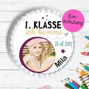 Topper per torta personalizzato con foto, nome e data per l'iscrizione alla scuola | 1a classe, arrivo | decorazione commestibile per bambini | Decorazione per torta SCHU-TO-20-00-01