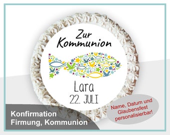 Cake topper communion confirmation garçon fille poisson personnalisable avec nom décoration de gâteau fondant KO-TO-22-00-00