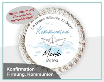 Tortenaufleger Kuchenaufleger Firmung Kommunion Konfirmation Junge Mädchen Wunsch Datum Tortendeko Fondant Geschenk KO-TO-08-00-00