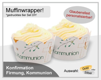 Muffinwrapper Cupcake Wrapper Papier Kommunion Konfirmation Firmung Junge Mädchen Kreuz Taube Blätter Kranz KO-MW-27-00-00