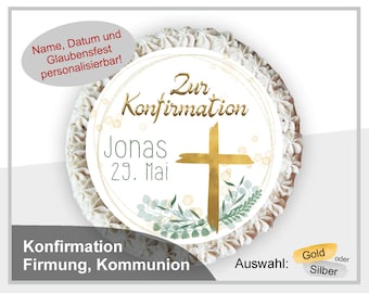 Cake topper communion confirmation garçon fille calice personnalisé avec nom gâteau décoration fondant arc-en-ciel KO-TO-35-00-00