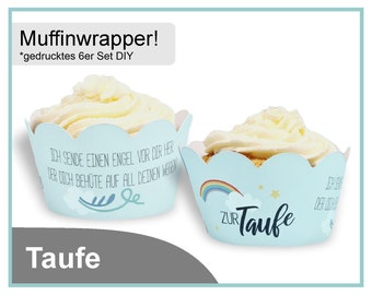 Muffinwrapper Cupcake Wrapper Papier Taufe Junge Regenbogen blau TAU-WM-10-00-00