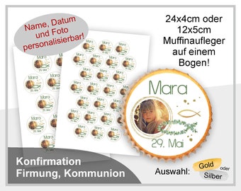 Photocake Muffinaufleger Cupcake Aufleger Kommunion Konfirmation Firmung Mädchen Junge personalisiert mit Foto Muffindeko KO-MU-30-00-00