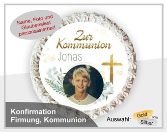 Tortenaufleger Photocake Kuchenaufleger Kommunion Konfirmation Firmung Mädchen Junge personalisiert mit Foto Namen Tortendeko KO-TO-34-00-00