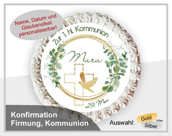 Cake topper communion confirmation boy girl dove cross with name cake decoration fondant leaves wreath KO-TO-27-00-00