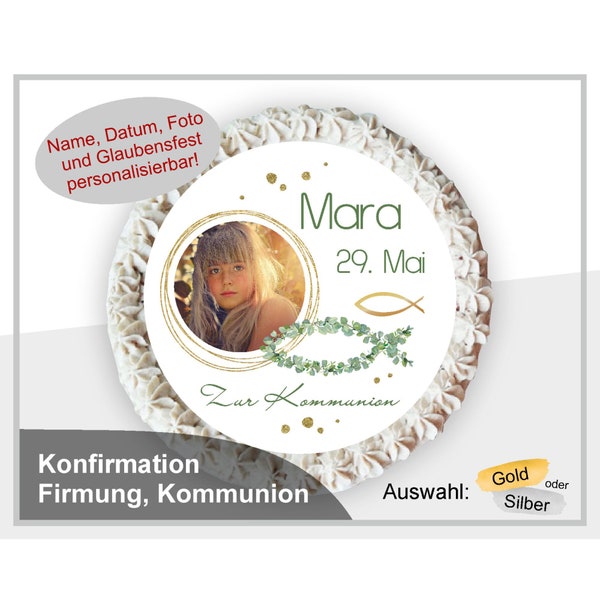 Tortenaufleger Photocake Kuchenaufleger Kommunion Konfirmation Firmung Mädchen Junge personalisiert mit Foto Namen Tortendeko KO-TO-30-00-00