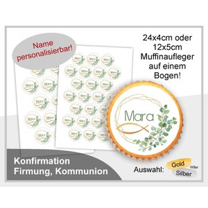 Muffinaufleger Cupcake Kommunion Konfirmation Firmung Junge Mädchen personalisierbar Muffindeko Fondant Fisch Blätter Kranz KO-MU-26-00-00