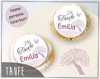 Cake Topper Taufe Muffinaufleger Cupcake Aufleger Mädchen rosa Muffin Deko Tortendeko Name personalisiert Lebensbaum Taube TAU-MU-07-00-00