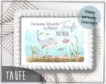 Cake topper square DIN A3 christening girl boy whale animals sea customizable with name cake decoration fondant TAU-ETO-37-00-00