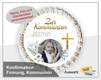 Tortenaufleger Photocake Kuchenaufleger Kommunion Konfirmation Firmung Mädchen Junge personalisiert mit Foto Namen Tortendeko KO-TO-36-00-00