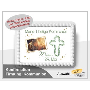 Photocake cake topper DINA3 communion confirmation boy girl cross personalized name cake decoration eucalyptus KO-ETO-29-00-00