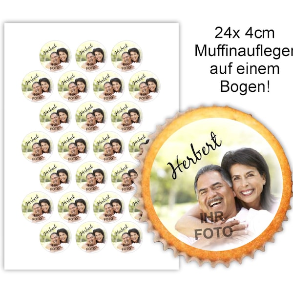 Photocake Name individuell Muffinaufleger Foto personalisiert Cupcake Aufleger Geburtstag Frau Mann Muffin Deko Photo Cake Geschenk WF02