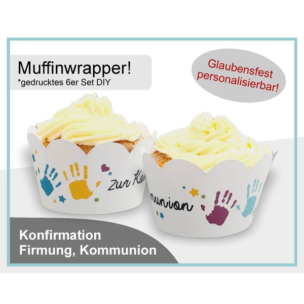 Muffinwrapper Cupcake Wrapper Papier Kommunion Konfirmation Firmung Junge Mädchen Handabdrücke KO-MW-25-00-00