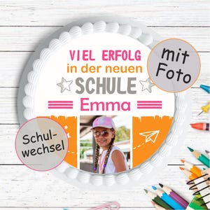 Taarttopper voor meisjes die van school veranderen met foto | Gepersonaliseerde taarttopper voor de middelbare school | Cadeau voor schoolkinderen ter decoratie SCHU-TO-26-00-01