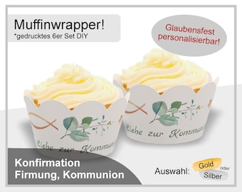 Muffinwrapper Cupcake Wrapper Papier Kommunion Konfirmation Firmung Junge Mädchen Fisch Blätter Kranz KO-MW-26-00-00