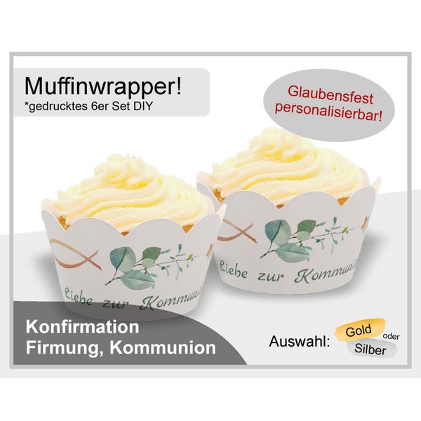 Muffinwrapper Cupcake Wrapper Papier Kommunion Konfirmation Firmung Junge Mädchen Fisch Blätter Kranz KO-MW-26-00-00