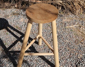 Handmade walnut wood barstool, three legged counter stool, Handcarved seat, Three legged bar stool, Mid century Design CUSTOMIZABLE