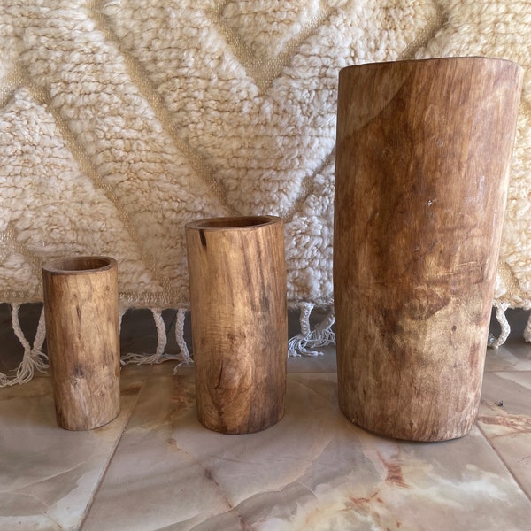 Hand carved wooden vase, Heavy Wooden log Utensil holder, Rustic style for home accents, Vinatge farmhouse decor,Porch vase , Living room de