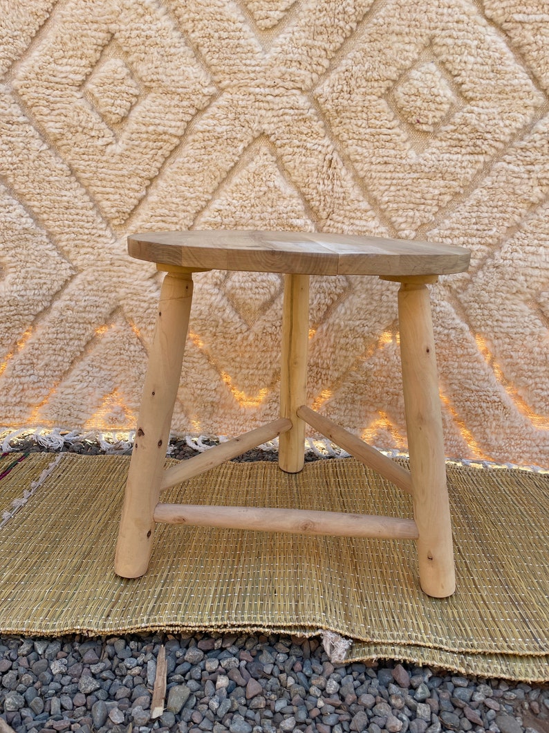 Wooden Low Stool, Handmade Round Plant Stool, Natural Wood, Juniper