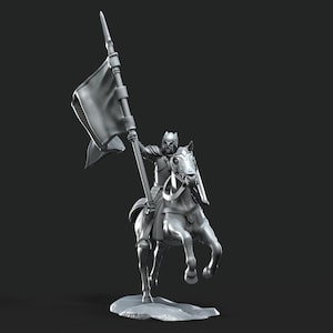 Grey Castle Banner Man on Horse | 2 Miniatures | Davale Games