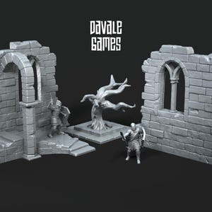 Grey Castle Tree and Ruins | 3 Miniatures | Davale Games