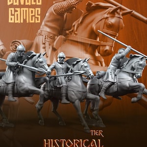 May include: An advertisement for Davale Games featuring a historical theme. The image shows several mounted knights in armor with lances, set against a brown background. The text "DAVALE GAMES" and "HISTORICAL" are prominently displayed.