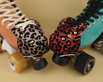 Leopard Glitter Vegan Toe Guard Caps for Roller Skates - Heart Shaped