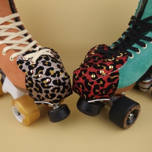 Leopard Glitter Dekorative Vegan Zehenschutz Kappen für Rollschuhe - Herzform